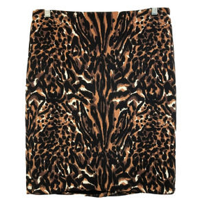 Talbots Skirt‎ Womens Sz 10 Black Brown Tiger Animal Print Pencil Stretch